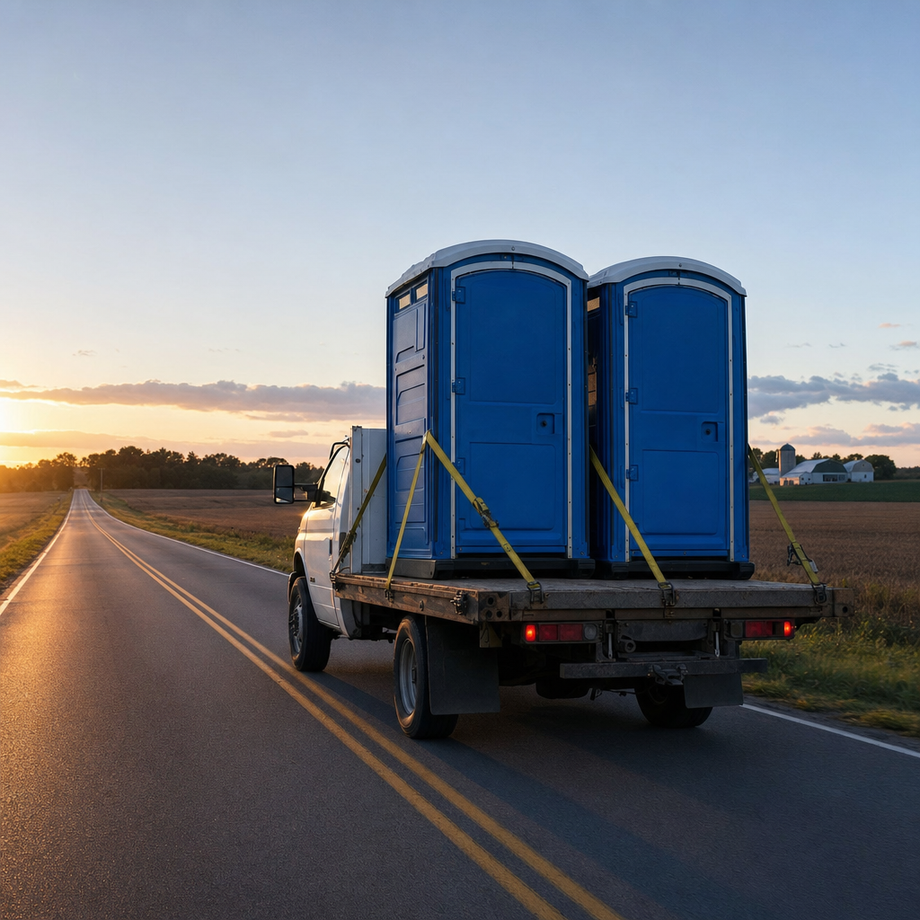 service truck mid-route on a county road at dawn